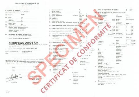 Obtenir un certificat de conformité Honda gratuitement